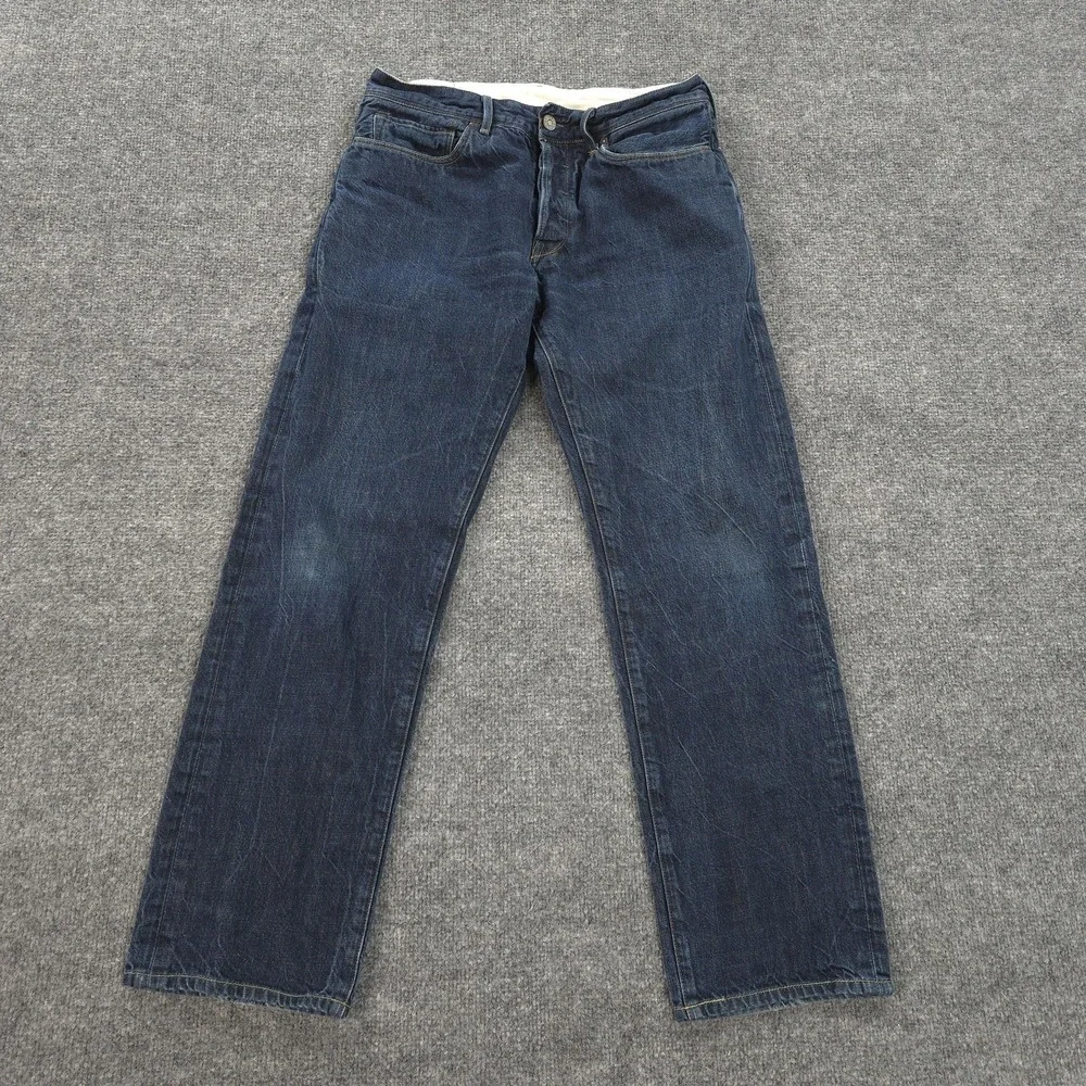 Levis‎ Made & Crafted Jeans Mens 33x29 Blue Ruler Straight Button Fly Big E Logo